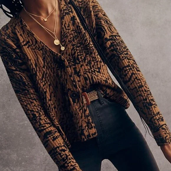 Madewell Tigerized Cameron Ribbed Cardigan Sweater in Coziest Yarn XXS - Picture 2 of 11
